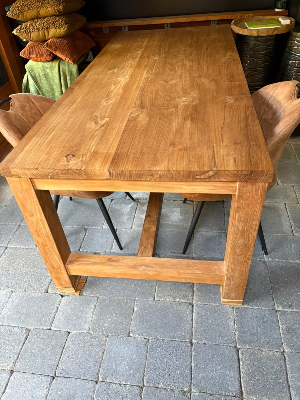 Masief teak eettafel, Ophalen, 200 cm of meer, 50 tot 100 cm, Zo goed als nieuw