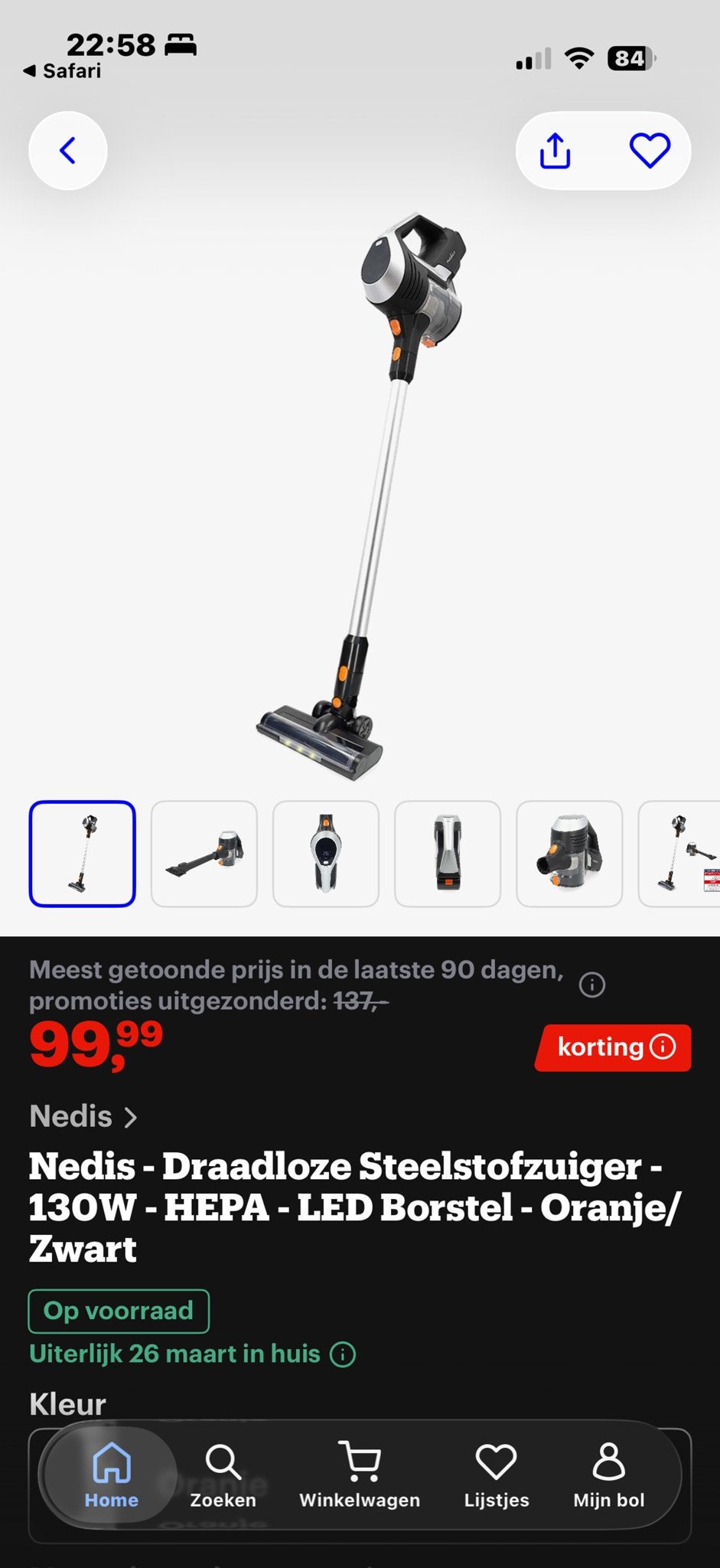Nieuwe Nedis Draadloze Steelstofzuiger - 130W HEPA LED Borst, Overige merken, Ophalen of Verzenden, Minder dan 1200 watt, Reservoir