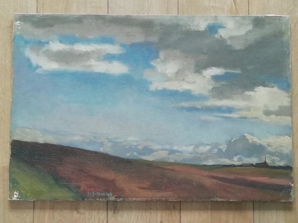 J.J. Hoslet - landschap Ohain (België) - olie op doek, Ophalen, Doek, Landschap, Olieverf