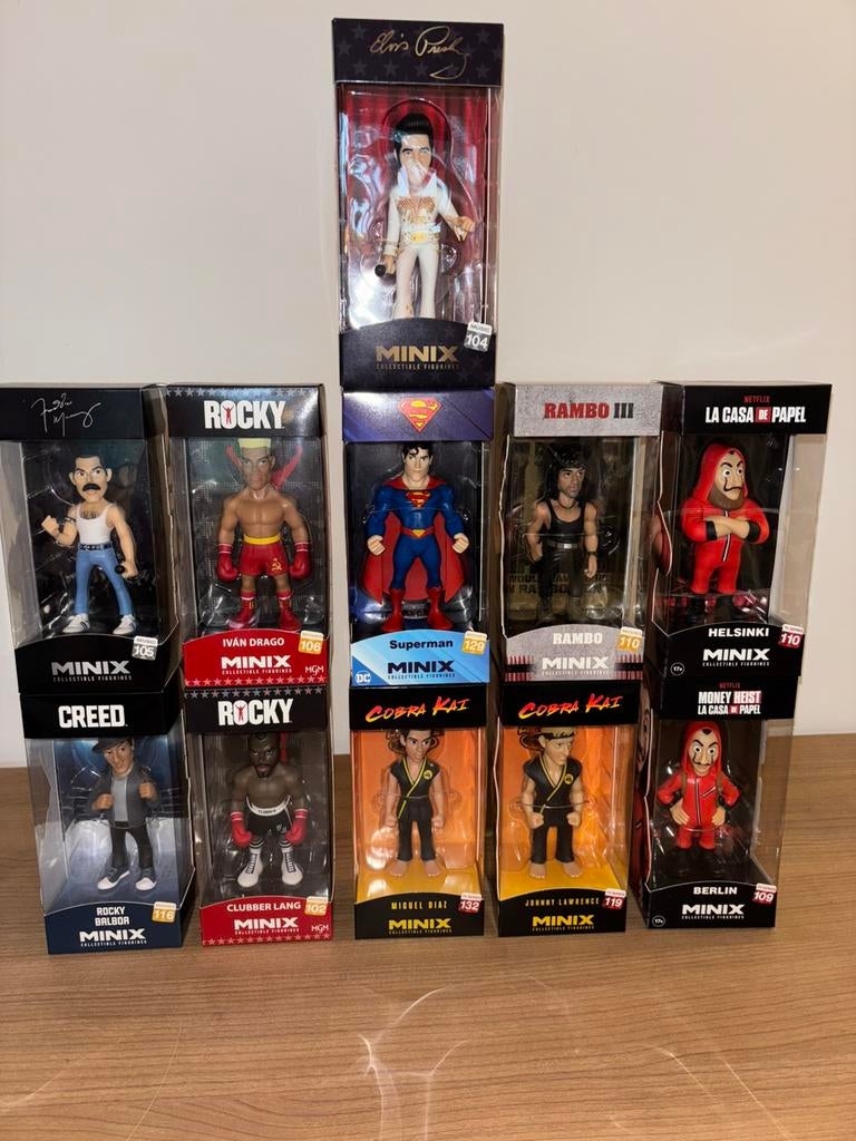 minix 11 figuren elvis queen rocky rambo superman, Ophalen, Nieuw