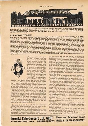 DE MOORD IN DEN TREIN - HERMAN HEIJERMANS - 16 PAGINA'S 1925, Ophalen of Verzenden, 1920 tot 1940, Knipsel(s)