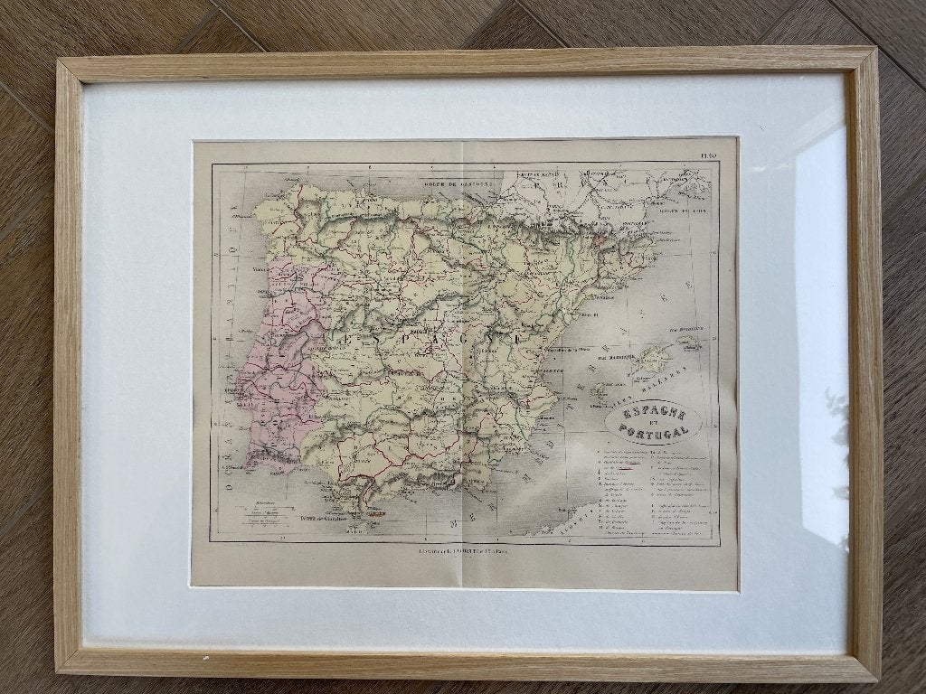 1860 Spanje en portugal - lijst - landkaart - P0625-009, Ophalen of Verzenden, Ets, 1800 - 1899