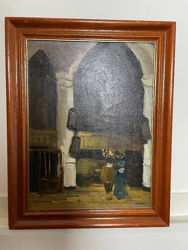 Jan Kelderman -Kerkinterieur - olieverf op doek, Antiek en Kunst, Ophalen of Verzenden