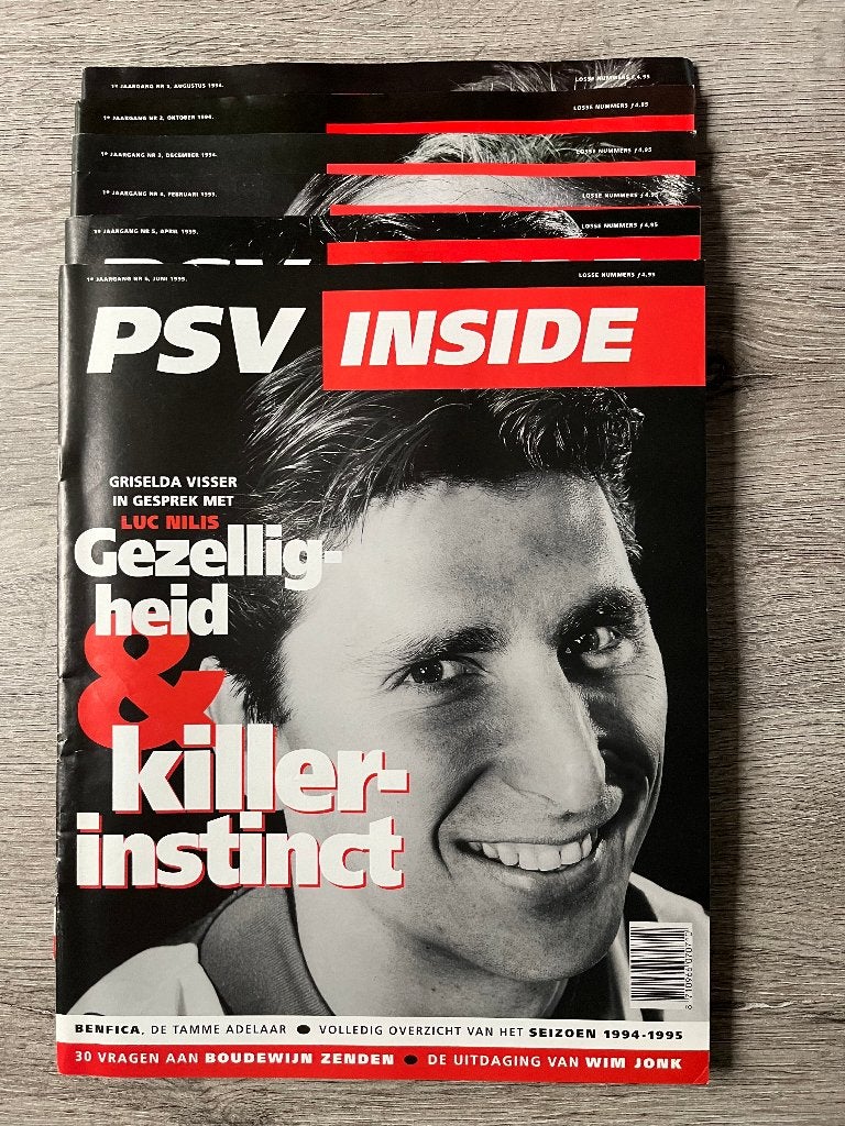 Jaargang 1 PSV Inside Aug 1994 - Juli 1995 6 stuks, Verzamelen, Ophalen of Verzenden, Zo goed als nieuw, PSV, Boek of Tijdschrift