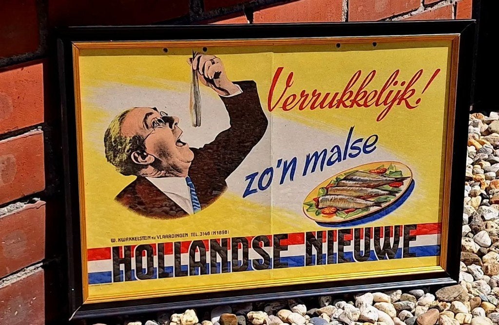 Originele reclame, vishandel, Hollandse Nieuwe Haring...top!, Ophalen, Reclamebord, Gebruikt, .