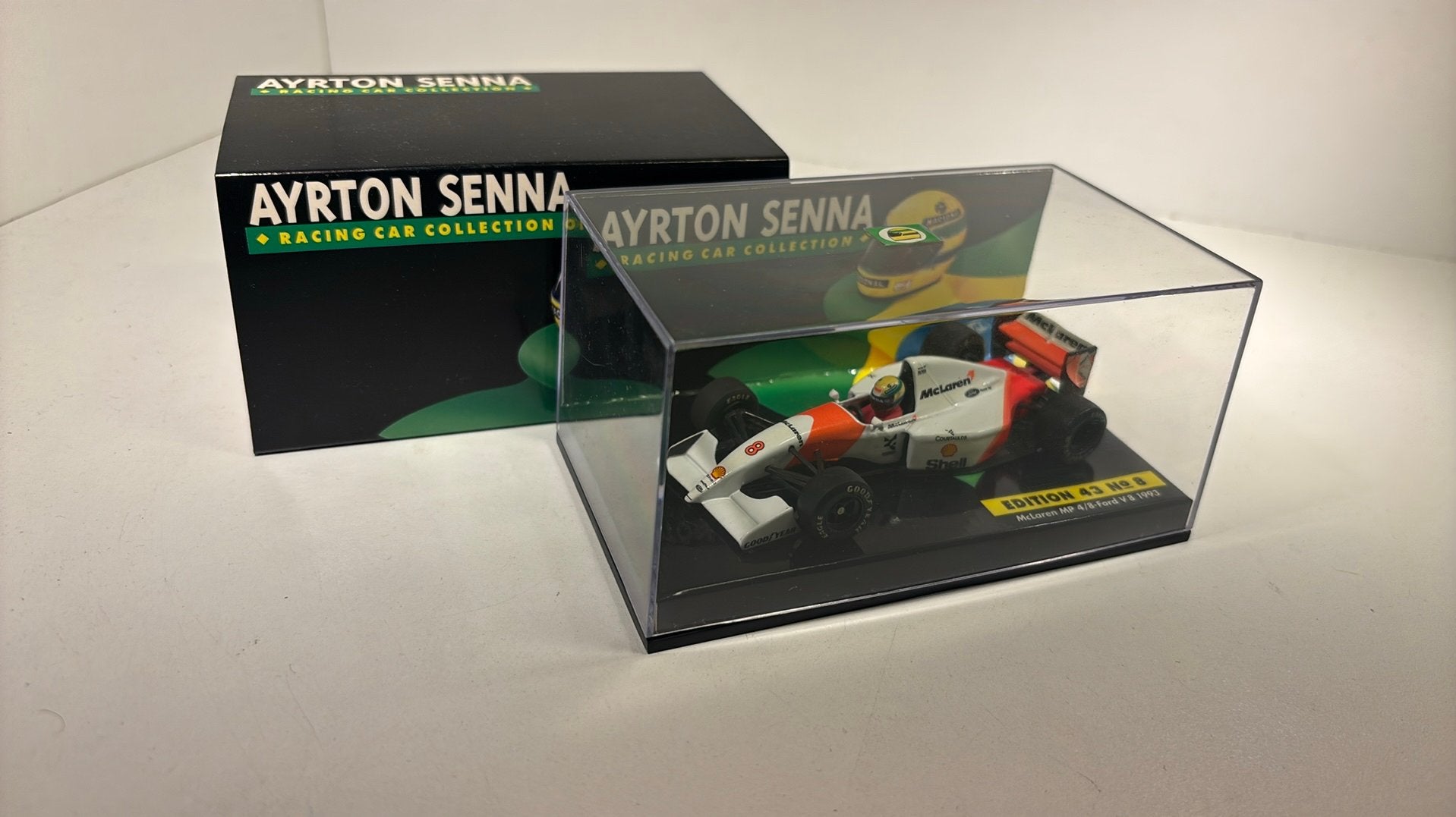 F1 mclaren mp4/8 ford v8 1993 ayrton senna minichamps 1.43, Hobby en Vrije tijd, Modelauto's | 1:43, Auto, Ophalen of Verzenden