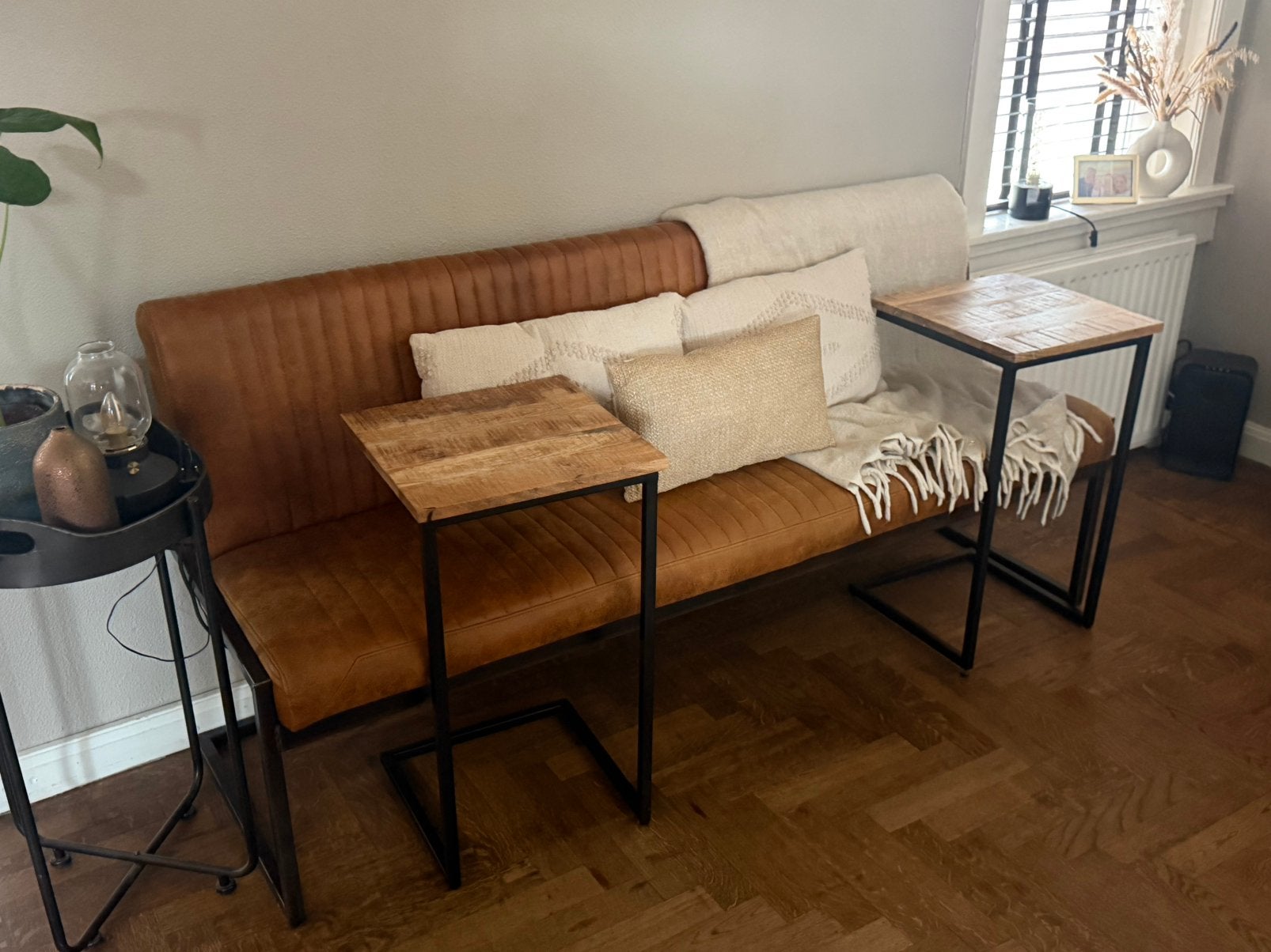 Bank bankje cognac, 150 tot 200 cm, Tweepersoons, 75 tot 100 cm, Ophalen of Verzenden