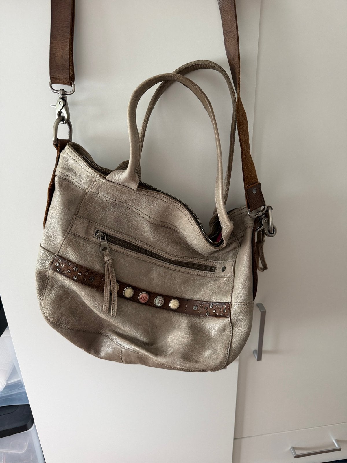 Noosa Amsterdam tas, Ophalen of Verzenden, Zo goed als nieuw, Beige, Leer