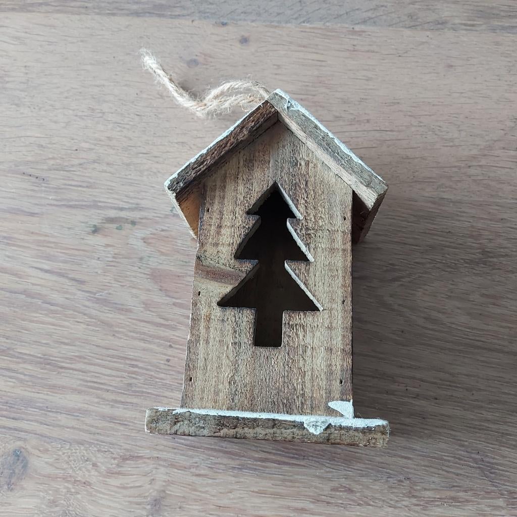 Houten vogelhuisje decoratie met kerstboom uitsparing, Diversen, Kerst, Ophalen of Verzenden, Zo goed als nieuw