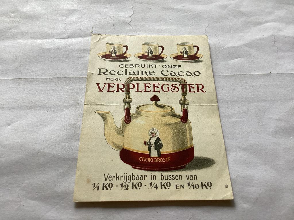 Droste Cacao Reclamefolder Verpleegster ook voor Ned Indië, Verzamelen, Merken en Reclamevoorwerpen, Ophalen of Verzenden, Gebruikt