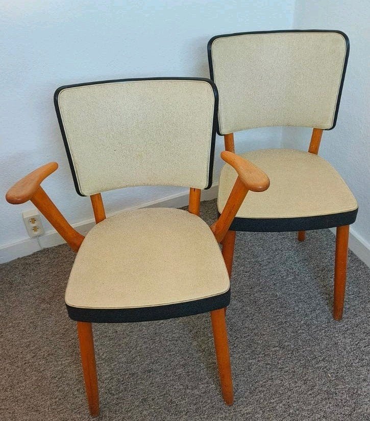Set van 5 Midcentury eetkamerstoelen, Ophalen, Gebruikt, Mid century, Wit