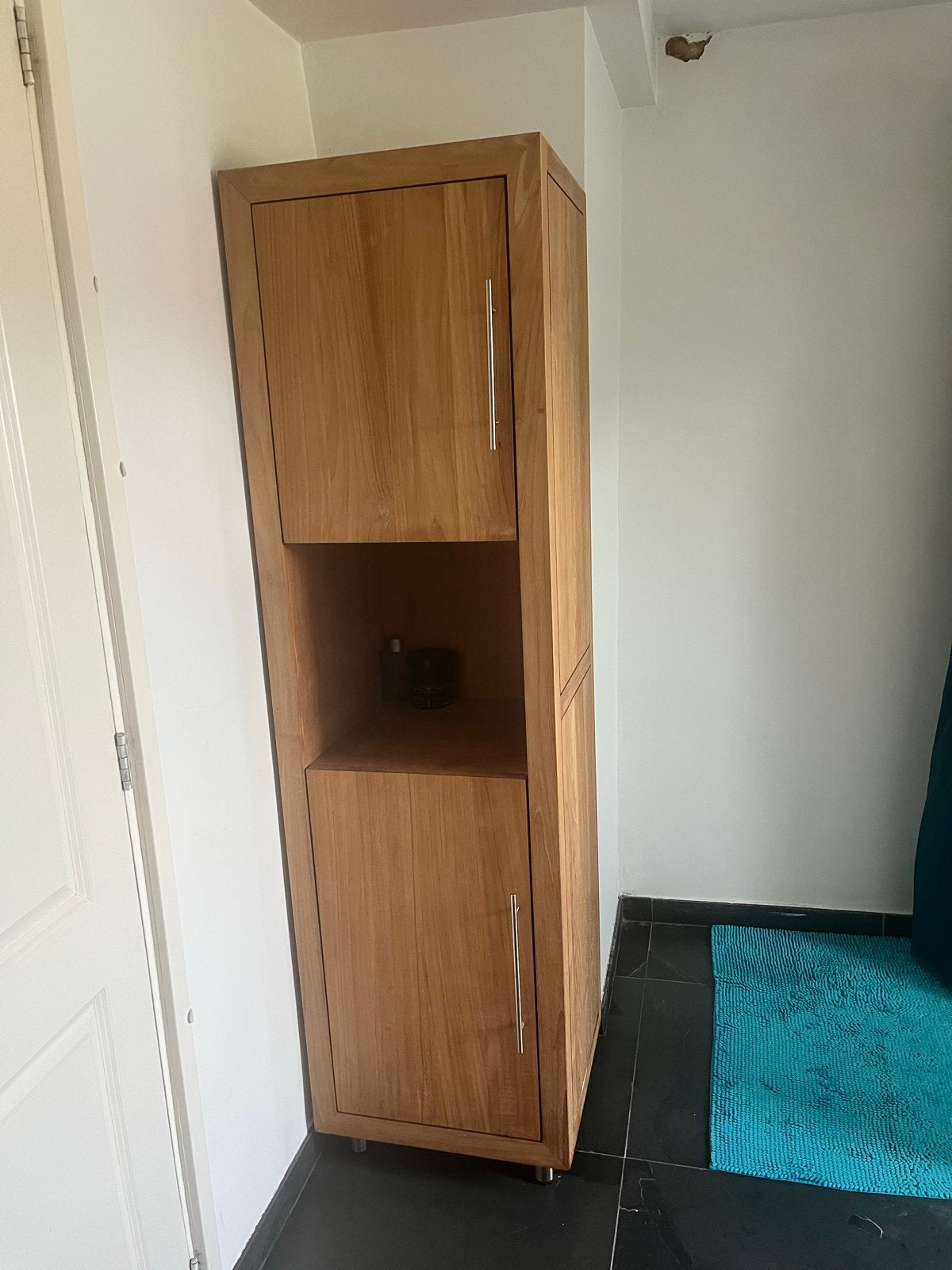 Teak badkamerkast met 2 deuren - 180x50x45 cm, Ophalen, (Half)hoge kast, Minder dan 50 cm, Gebruikt