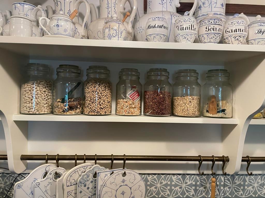 Set van 28 glazen voorraadpotten (Moccona), Voorraadpot, Ophalen of Verzenden, Zo goed als nieuw, Glas