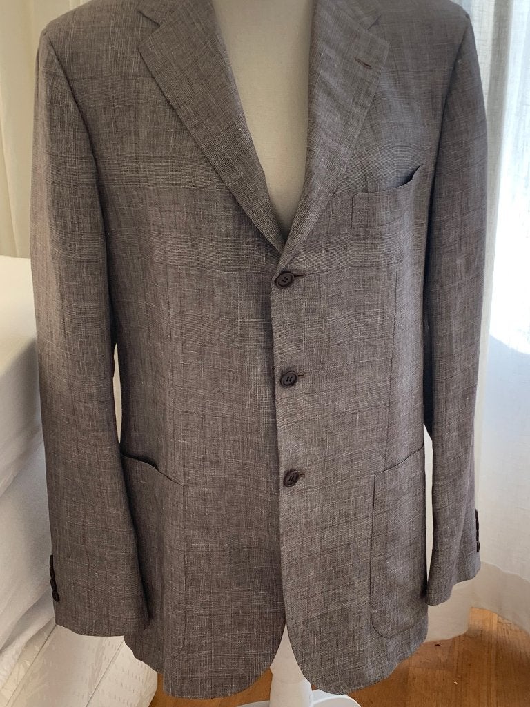 Kiton colbert kasjmier/ linnen/zijde 52, Maat 52/54 (L), Bruin, Ophalen of Verzenden, Zo goed als nieuw