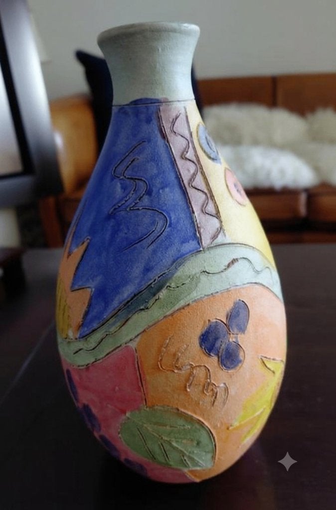 Kleurrijke vintage Spaanse handgemaakte keramische vaas, Ophalen of Verzenden