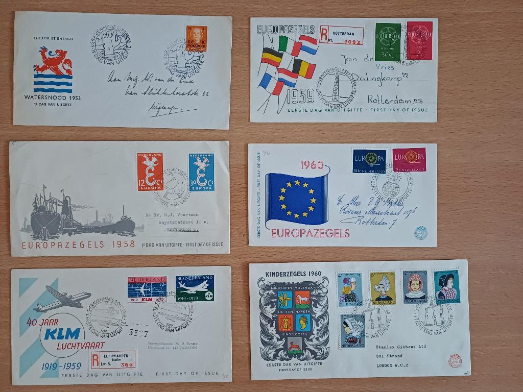 54 FDC Eerstedagenveloppen tussen E12 en E118, Ophalen of Verzenden, Nederland