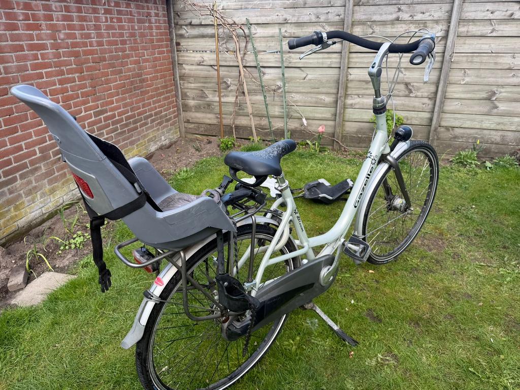 Gazelle bloom met kinderzitje, Ophalen, Versnellingen, Gazelle, Trommelrem