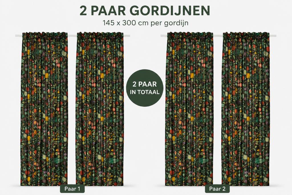 Gordijnen, 2 paar, veelkleurig/bloemenpatroon 145x300 cm, Ophalen, 100 tot 150 cm, 200 cm of meer, Zo goed als nieuw