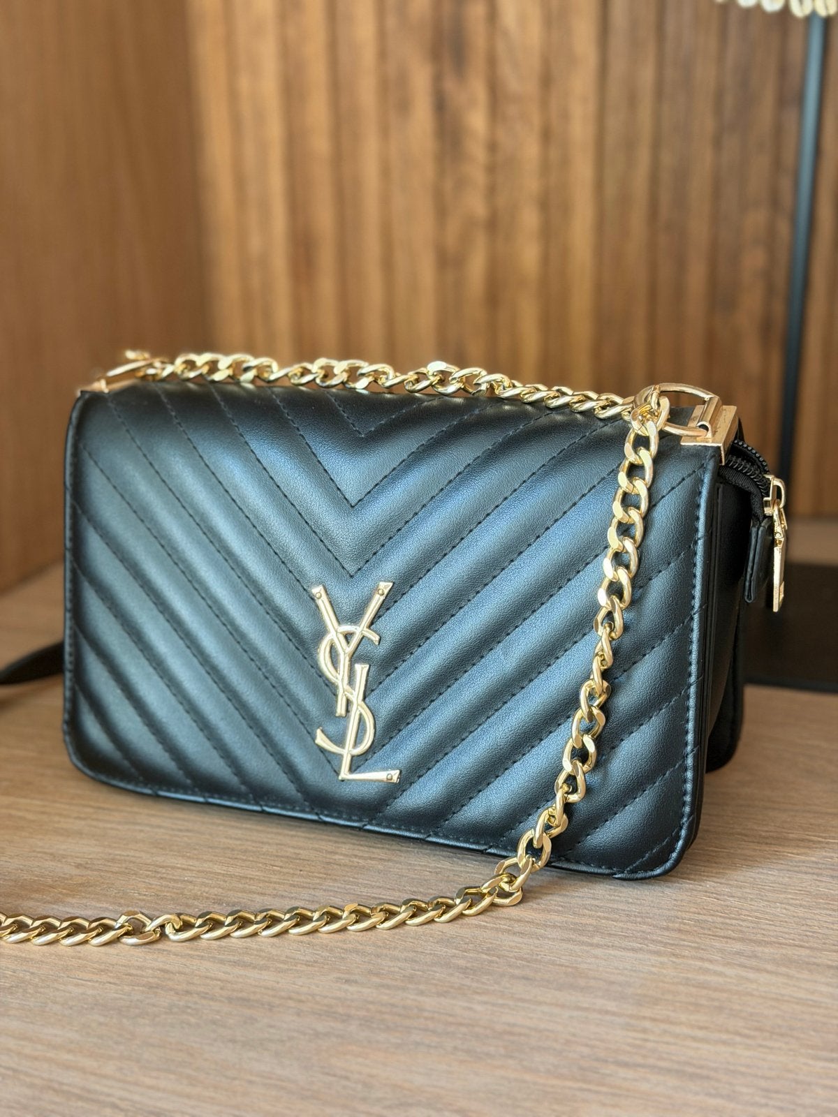 Zwart tasje met gouden details - YSL look-a-like, Ophalen of Verzenden, Zo goed als nieuw, Zwart, Schoudertasje