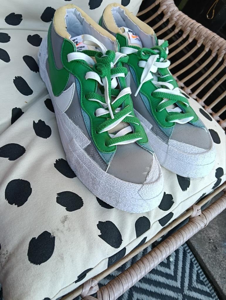 Maat 46 Nike Blazer Low x Sacai - Medium Grey/Classic Green, Overige kleuren, Nike, Nieuw, Ophalen of Verzenden