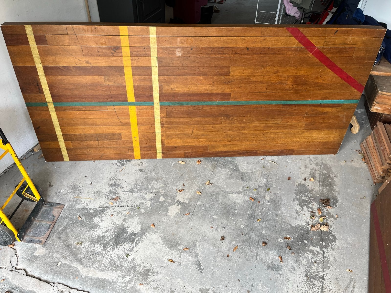 Vintage sportvloer eet- of vergadertafel, Ophalen, Gebruikt, 100 tot 150 cm, Vijf personen of meer