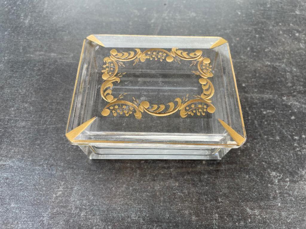 Glazen opbergdoosje met goudkleurige accenten, Antiek en Kunst, Ophalen of Verzenden