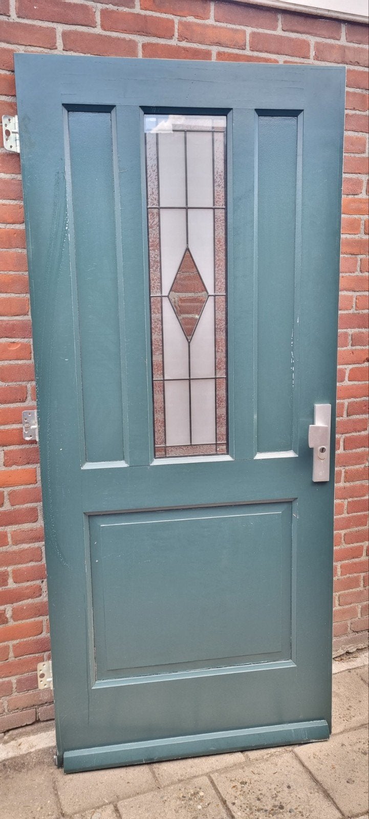 mooie hardhouten voordeur met glas in lood., Ophalen, Gebruikt, 200 tot 215 cm, Glas