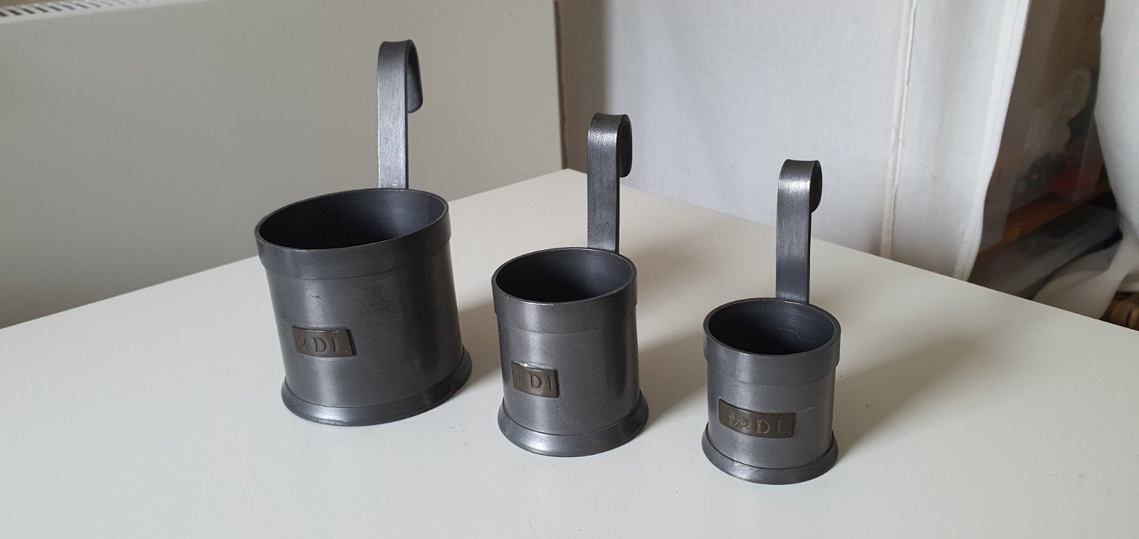 Vintage Tinnen Maatbekers Set - Engeltjes Keurmerk, Ophalen of Verzenden