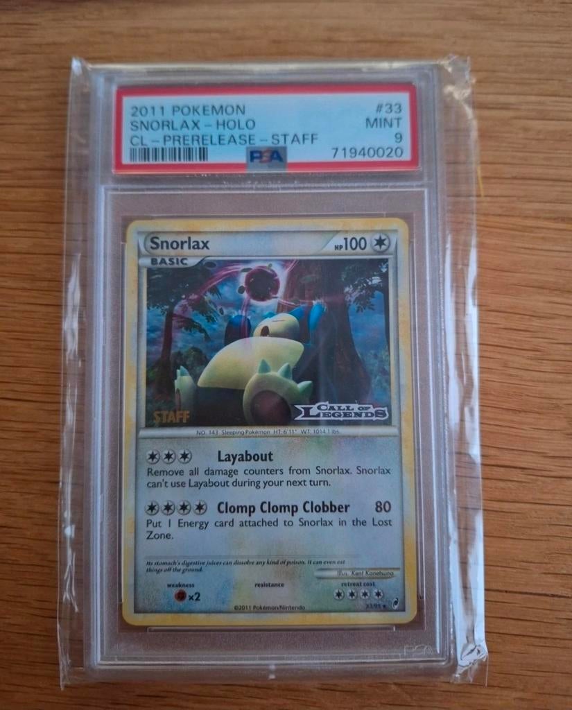 Snorlax call of legends prerelease staff psa 9, Ophalen, Nieuw, Losse kaart, Foil