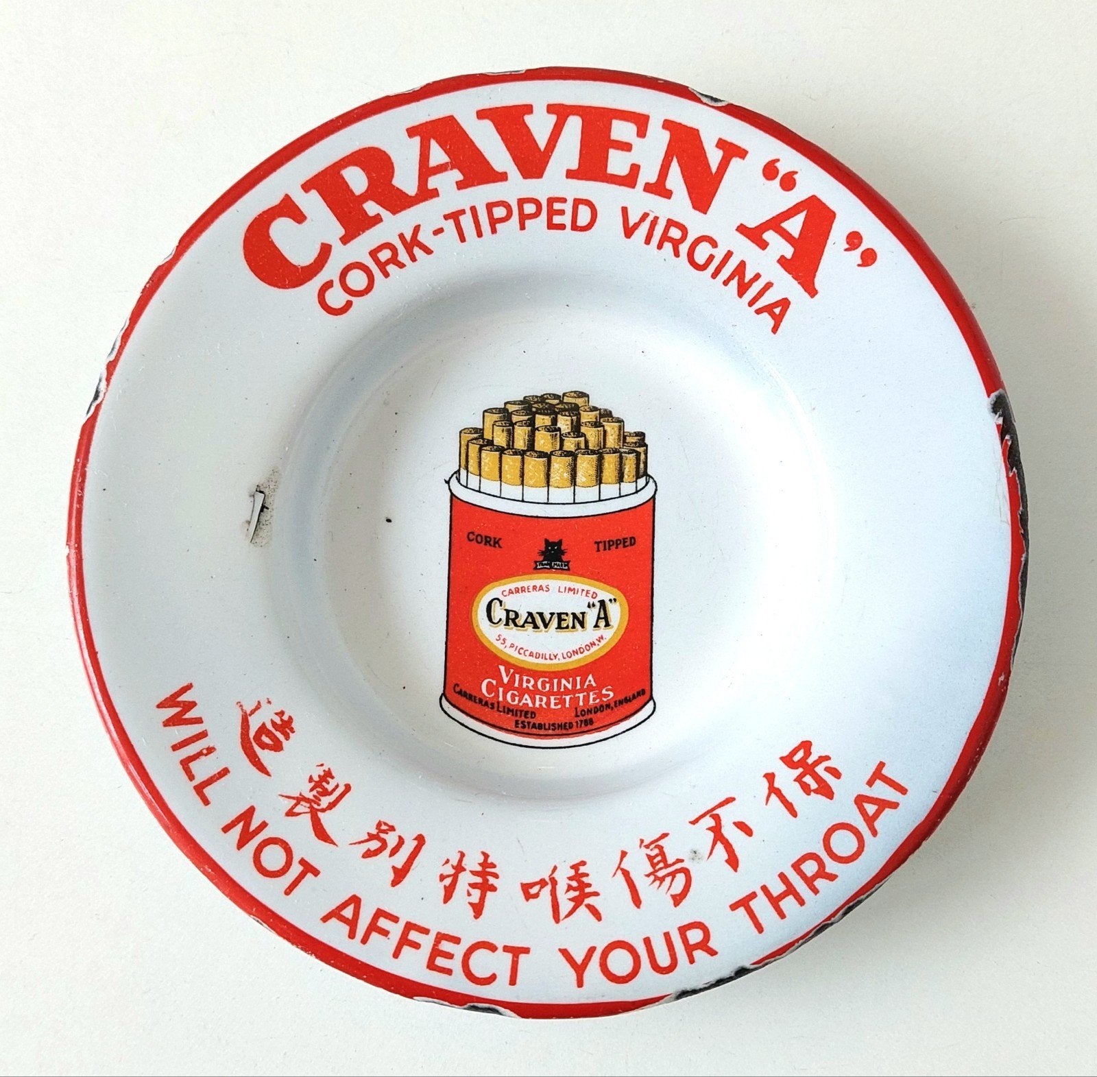 Oude Emaille Reclame Asbak Craven A Sigaretten, Verzenden