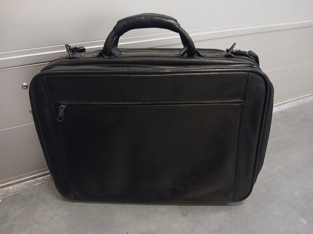 Zwarte heren aktetas/laptoptas, echt leer, Aktetas, Ophalen of Verzenden, Zo goed als nieuw, Zwart