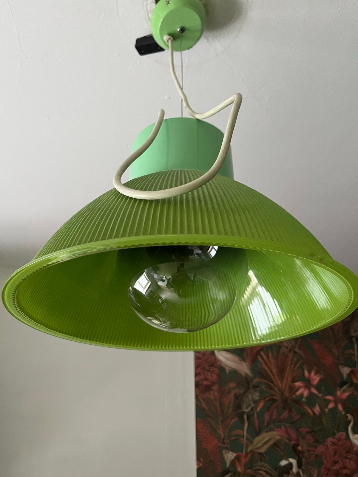 Groene vintage hanglamp - Plafondlamp, Ophalen, Gebruikt, Kunststof, E27 (groot)