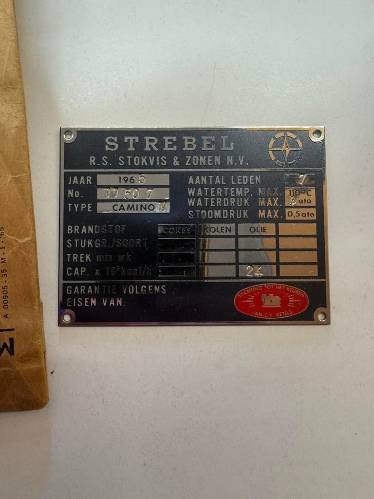 Strebel plaatje RS stokvis en zonen (Nr: 2176), Ophalen, Zo goed als nieuw, Reclamebord