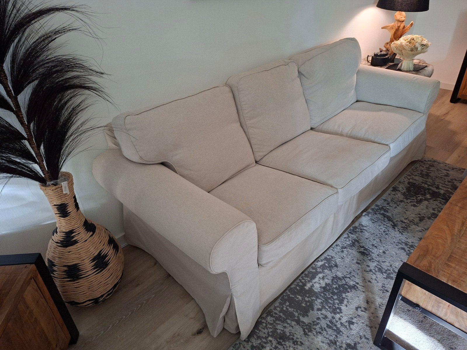 IKEA Ektorp 3-zitsbank en 2 fauteuils - licht beige, Ophalen, Driepersoons, 75 tot 100 cm, Zo goed als nieuw
