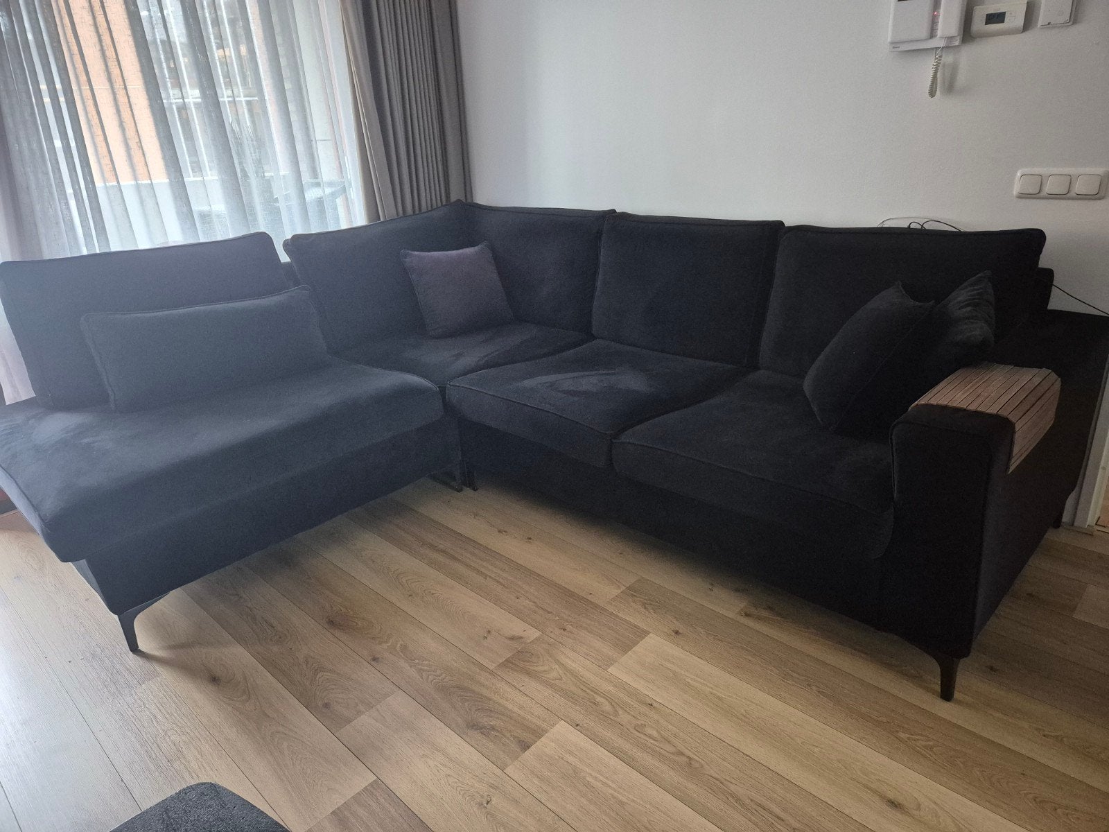 Mooie zwarte stoffen bank, Ophalen, Gebruikt, 75 tot 100 cm, 200 tot 250 cm