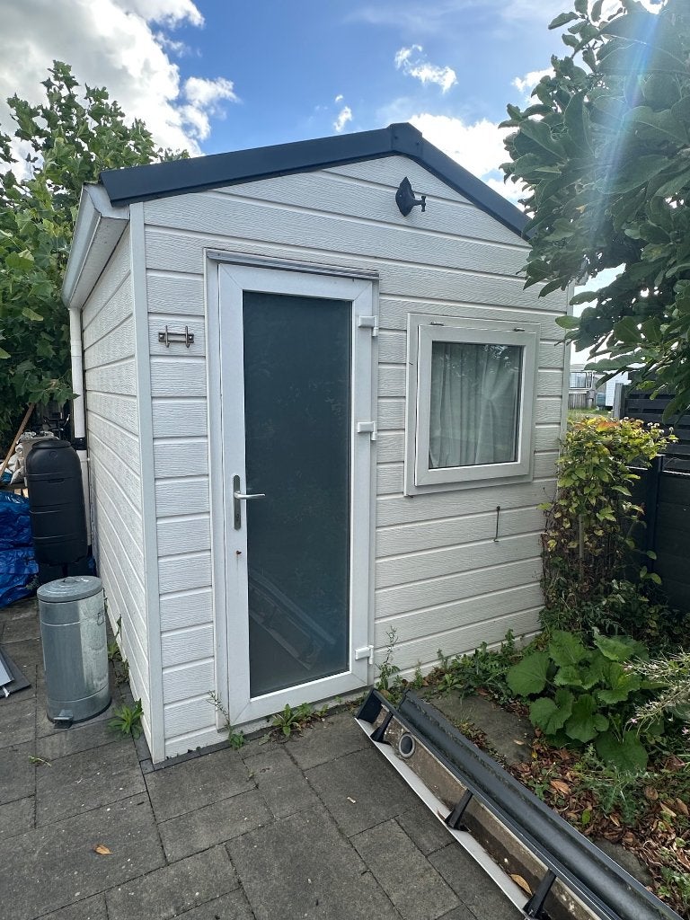 Onderhoudsvrije Witte schuur/tuinhuis L 300 x Br 240, Ophalen, Kunststof, 200 tot 400 cm, 250 tot 500 cm