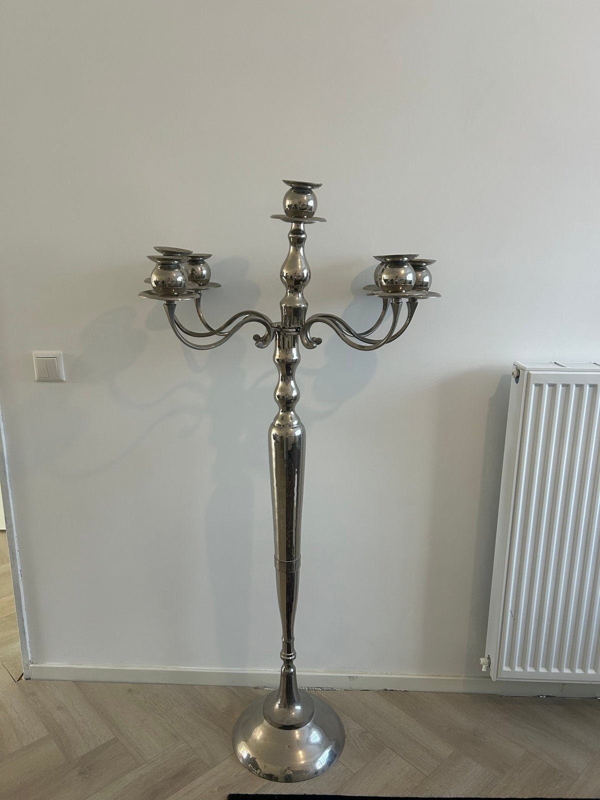 Grote zilverkleurige kandelaar 150cm, Huis en Inrichting, Ophalen, Gebruikt, Metaal, Kaars
