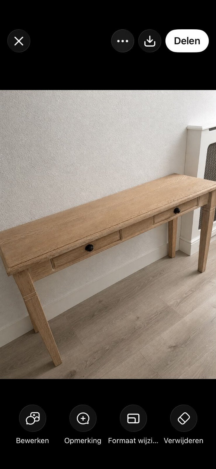 massief eiken sidetable, Huis en Inrichting, Tafels | Sidetables, Ophalen, 100 tot 150 cm, Eikenhout, Zo goed als nieuw