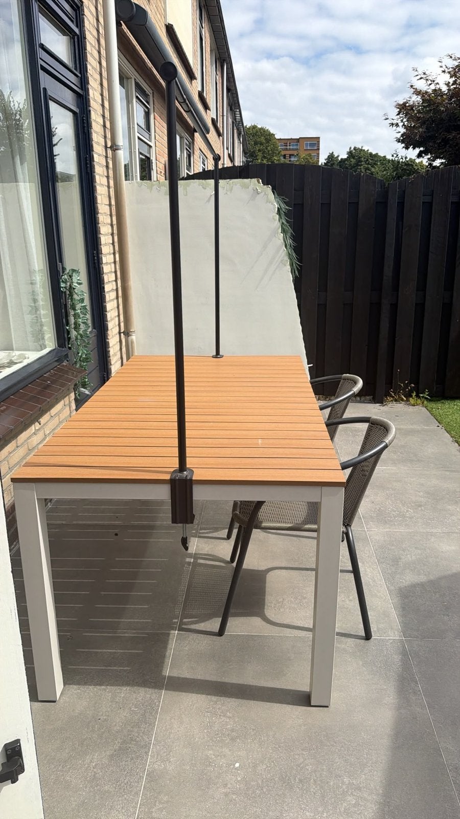 Moderne tuintafel onderstel+ 5 stoelen, Ophalen, Zo goed als nieuw, Rechthoekig, Metaal