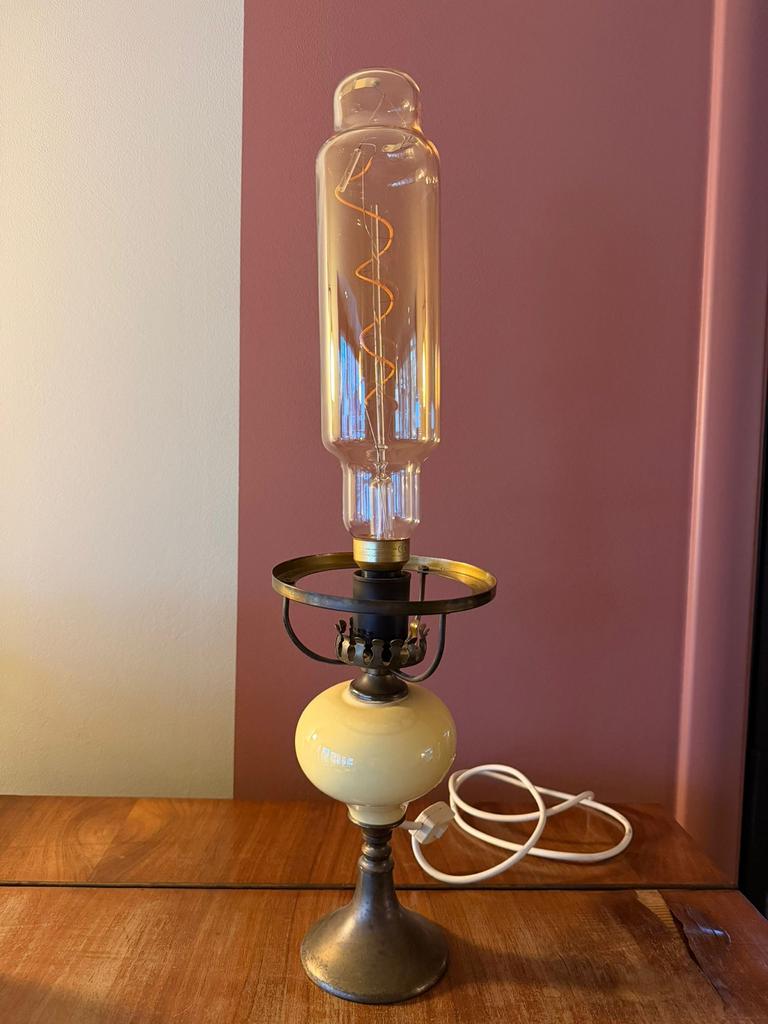 Vintage Retro Tafellamp met Edison Lamp - Sfeervol Licht, Ophalen, Gebruikt, Glas