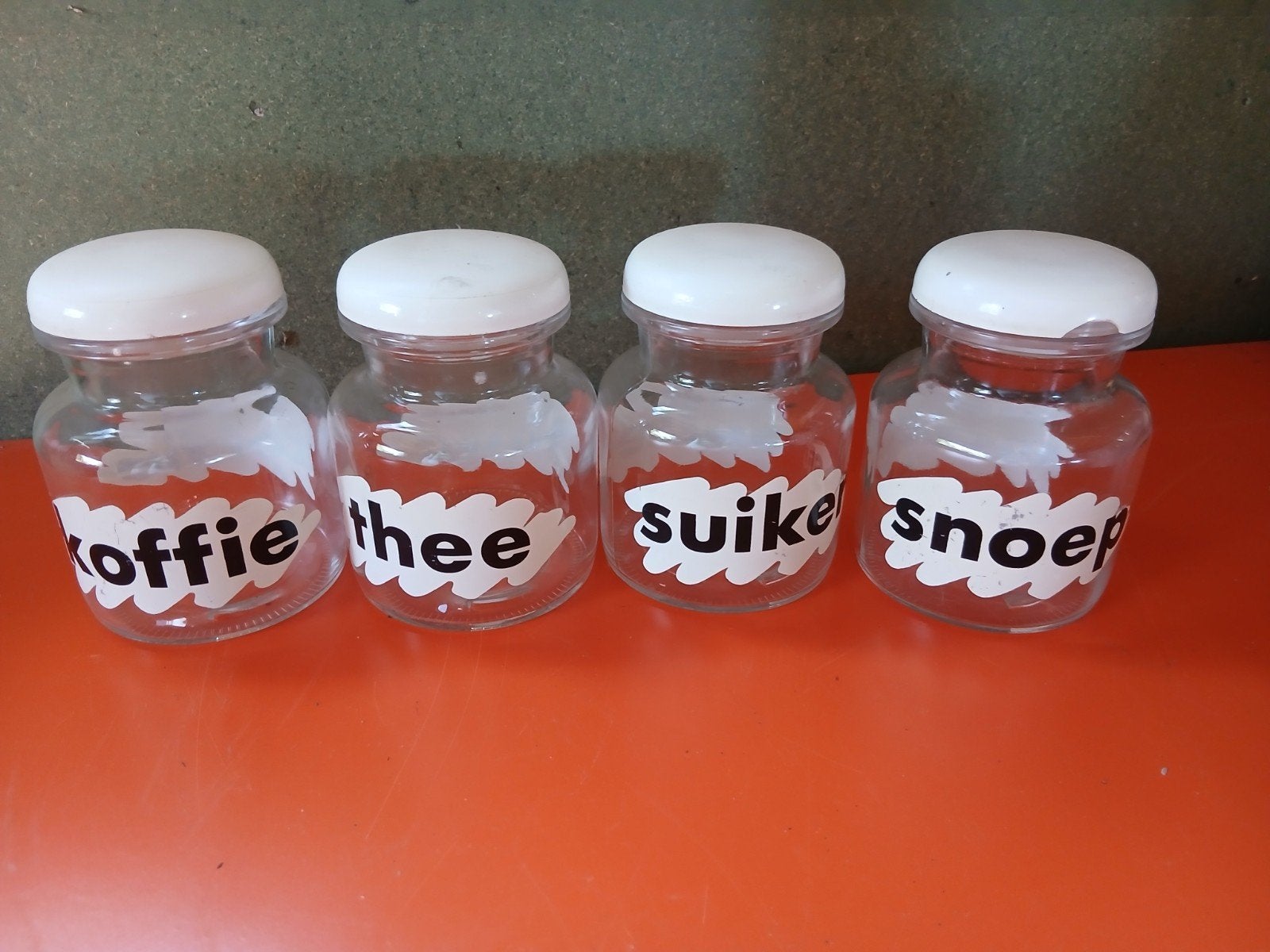 Vintage voorraadpotten set - Koffie, Thee, Suiker, Snoep, Ophalen of Verzenden