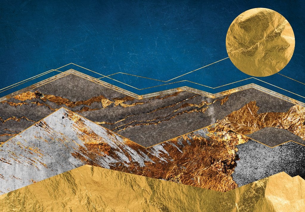 Abstract fotobehang Mountains, gouden bergen,, Verzenden, Fotobehang