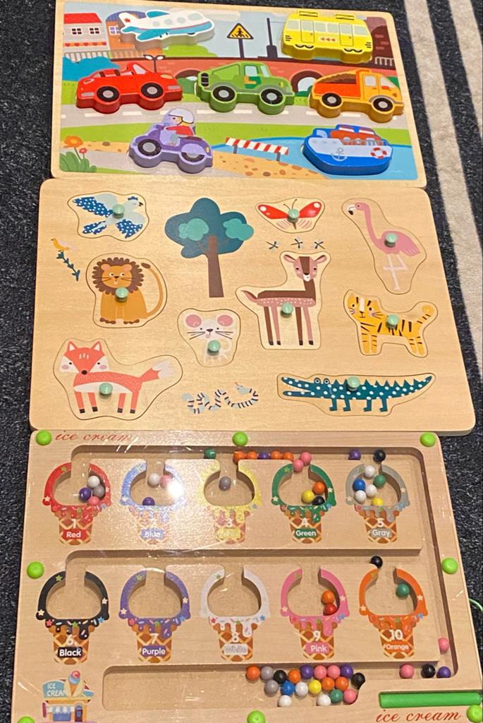 Houten puzzels en kralenspel voor kinderen, Ophalen of Verzenden, Zo goed als nieuw