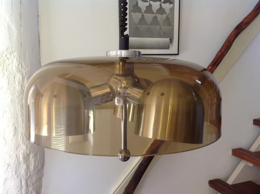 Unieke design hanglamp.  Plexiglas / aluminium. 70’s., Gebruikt, Space Age vintage, Ophalen of Verzenden, 75 cm of meer