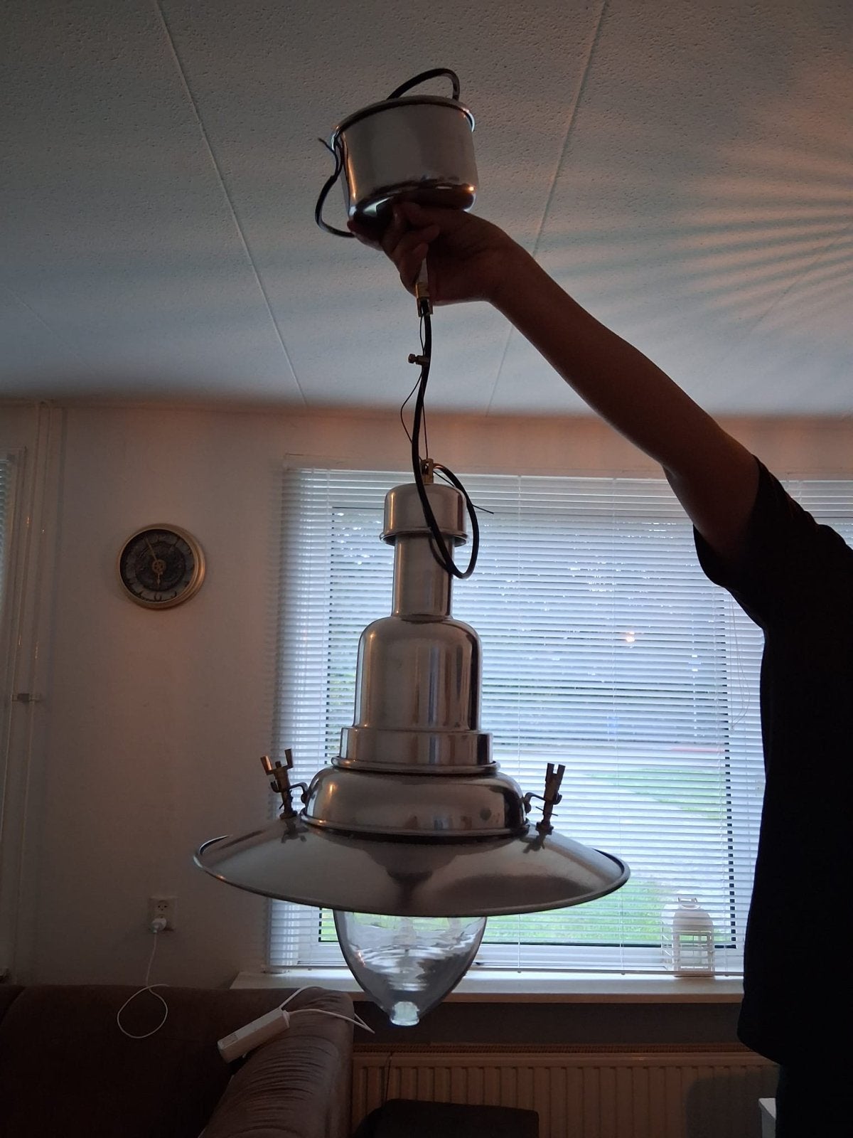 Vintage Scheepslamp / Industriële Hanglamp, Ophalen of Verzenden, Gebruikt, Metaal, E27 (groot)
