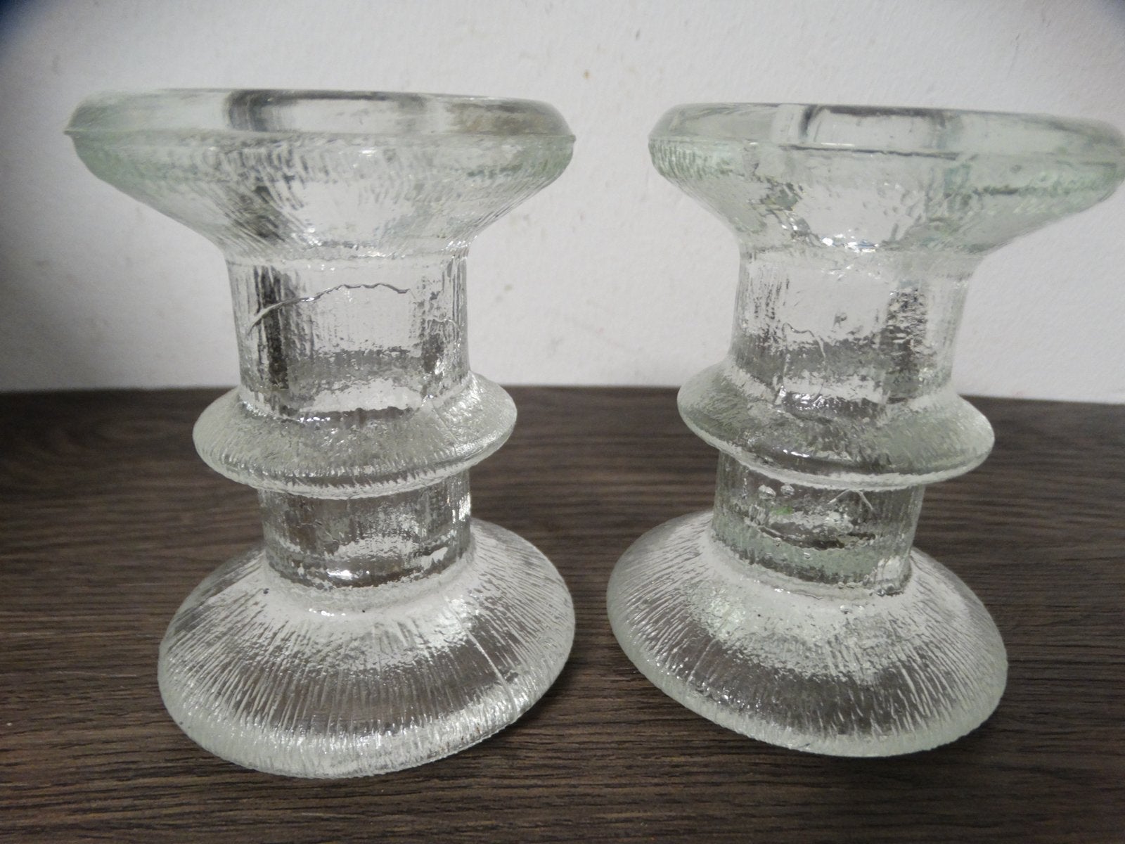 2 Vintage Glazen Kandelaars van Puckenberg, Scandinavisch De, Ophalen of Verzenden, Glas