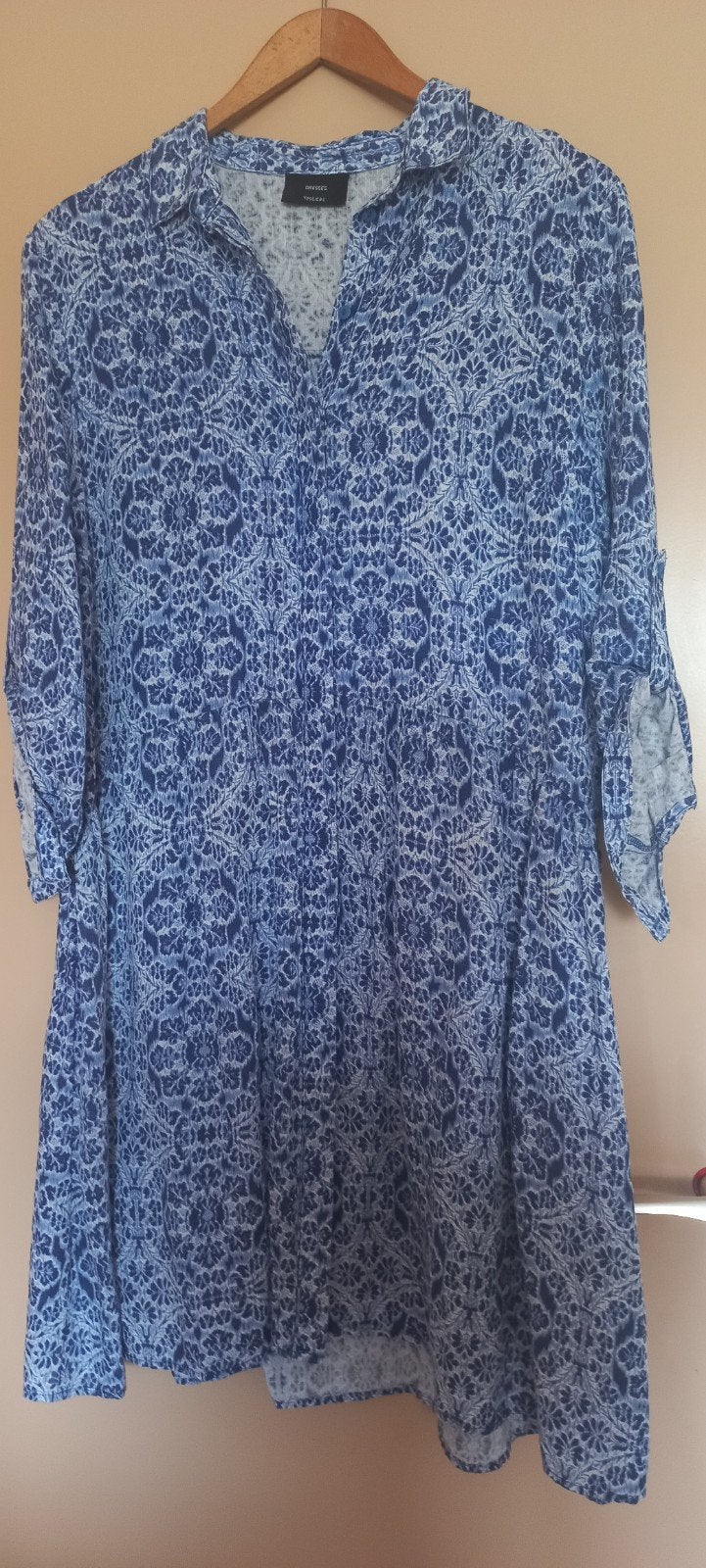 Blauwe zomerjurk mt 44 Yessica Linnen/viscose, Blauw, Yessica, Maat 42/44 (L), Ophalen of Verzenden