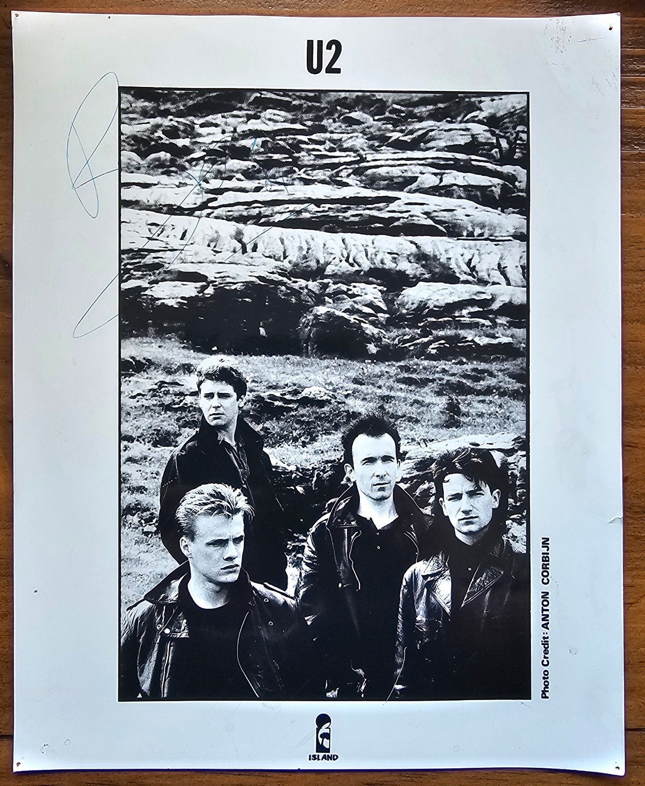 U2 pressphoto 1984, signed by Bono! Photo by Anton Corbijn, Verzamelen, Muziek, Artiesten en Beroemdheden, Ophalen of Verzenden