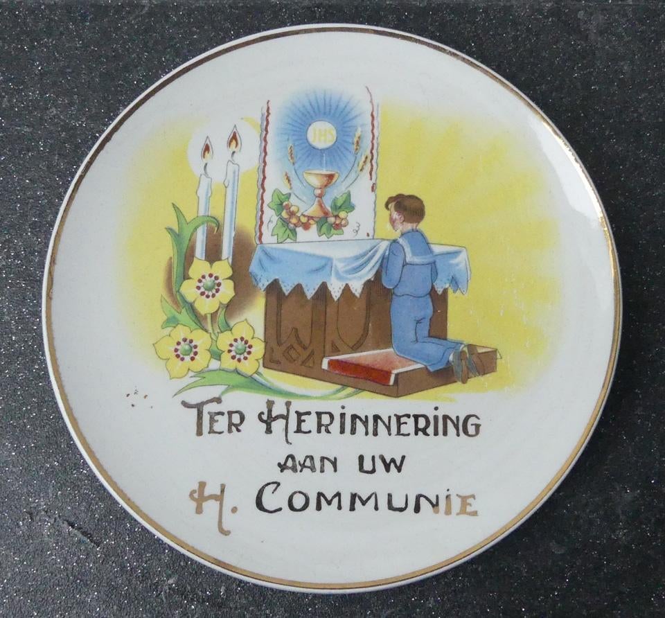 Heilige Communie bordje Société Céramique wandbord religie, Ophalen of Verzenden, Gebruikt, Overige typen, Christendom | Katholiek