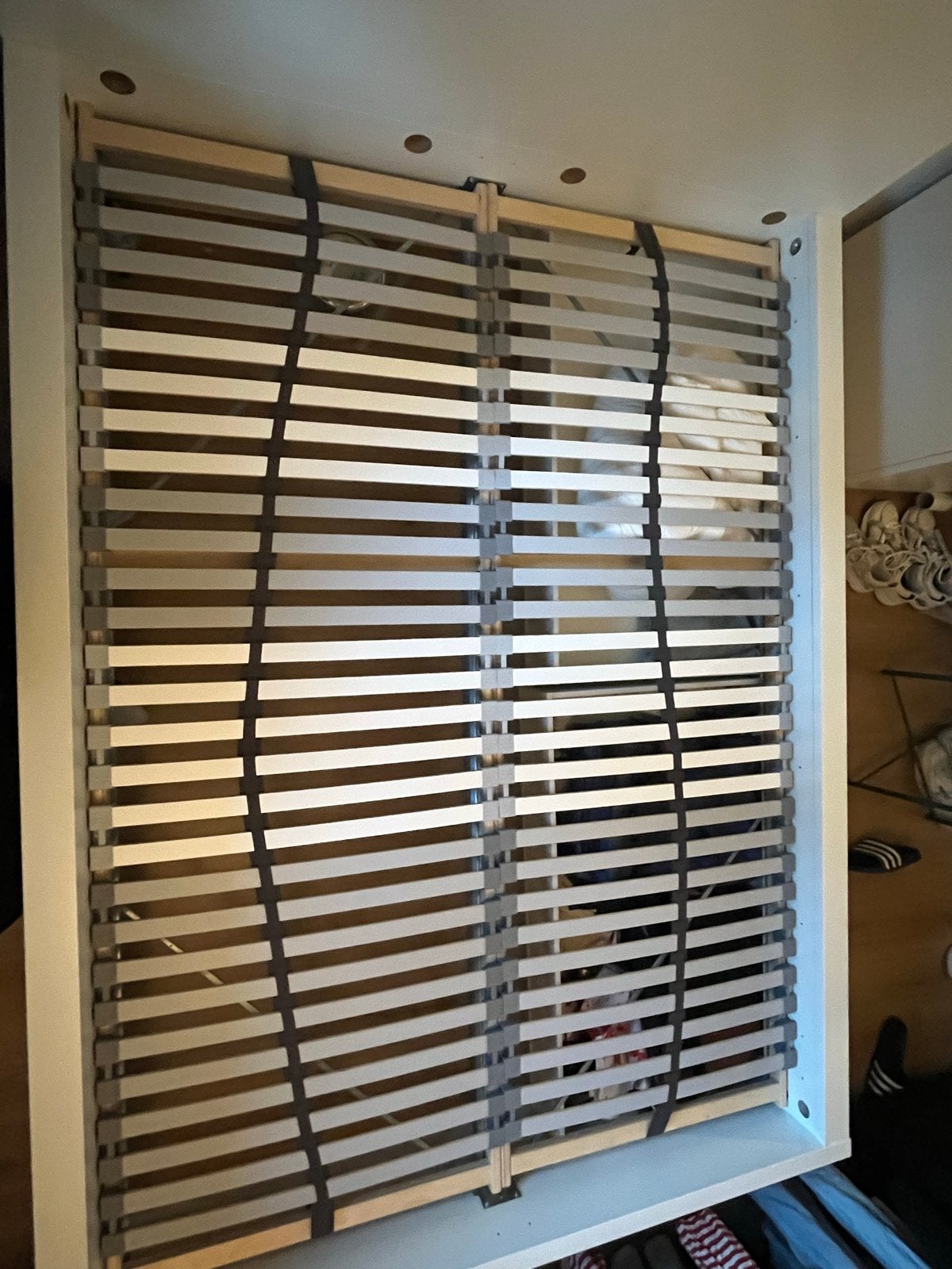 IKEA MALM bedframe 140x200 met lades, lamp en bijzettafel, Ophalen, Gebruikt, Wit, Tweepersoons